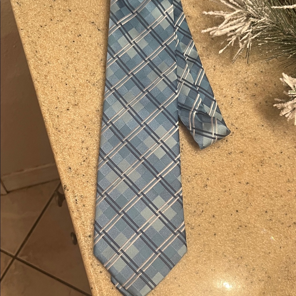 Geoffrey Beene Blue Silk Plaid Tie